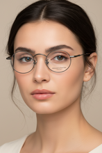 Lade das Bild in den Galerie-Viewer, Antique_5_Ii_Silver_Surgical_Stainless_Steel_Oval_Eyeglasses_Francois_Pinton_Woman
