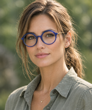 Cargar imagen en el visor de la galería, Aqua 03 Be Sapphire Blue Crystal Round Cat Butterfly Eyeglasses | Francois Pinton Woman
